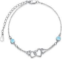 wholesale 925 Sterling Silver Cubic Zirconia Double Heart Chain Jewelry for Women-Bracelet 7''-9''-15-Larimar-White Gold