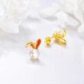 wholesale 14k Gold Bunny Rabbit Orange Opal Pearl Stud Earrings-0-4