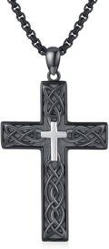 wholesale 925 Sterling Silver and Black Celtic Knot Cross Pendant Necklace for Men Boys-0-0