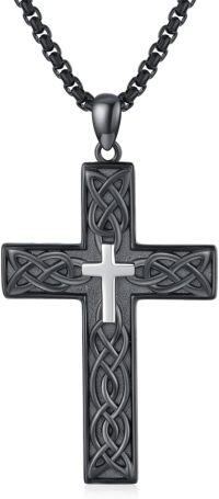 wholesale 925 Sterling Silver and Black Celtic Knot Cross Pendant Necklace for Men Boys-Little Cross