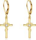 wholesale 14K Gold Diamond Rose Cross Dangle Earrings for Women Christian s-0-0