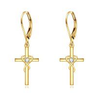 wholesale 14K Gold Heart and Diamond Cross Dangle Earrings for Women Christian s-heart cross earrings