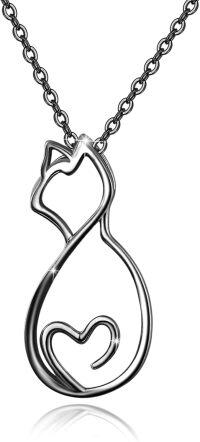 wholesale 925 Sterling Silver Heart-Shaped Cat Pendant Necklace - Cute Gift for Women & Girls-Black Cat necklace