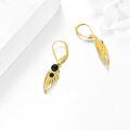 wholesale 10K Gold Black Onyx Owl Shape Filigree Boho Leverback Earrings-0-3