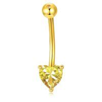 wholesale 925 Sterling Silver Plated 14K Gold  Heart Belly Button Ring 16mm Body Piercing Jewelry for Women-Heart-Yellow
