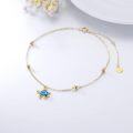 wholesale 14K Gold Blue Opal Sea Turtle Charm Ankle Anklet for Women - Adjustable Size-0-2