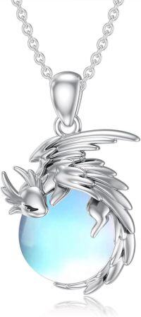 wholesale Sterling Silver Birthstone Wyvern Dragon Pendant Necklace for Women-Moonstone