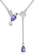 wholesale 925 Sterling Silver Purple Crystal Hummingbird & Flower Pendant Chain Necklace for Women Girls  43cm-68cm Length Adjusted-0-0