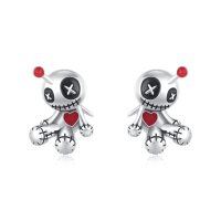 wholesale 925 Sterling Silver Metal Voodoo Doll Stud Earrings - Gothic Horror Style Skeleton Heart Pendant Jewelry for Women Girls-Voodoo Doll