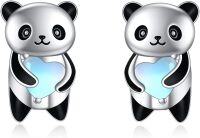 wholesale 925 Sterling Silver Panda Heart Stud Earrings - Cute Fashion Jewelry for Women Gift Ideas-Panda