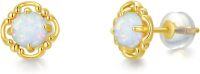 wholesale 14K Yellow Gold Opal Earrings Flower Triangle Star Vintage Studs for Women -A-White Opal