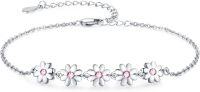 wholesale 925 Sterling Silver Daisy Flower Chain Link Bracelet Minimalist Pink Crystal Charm s for Women Girls Mothers Day Birthdays Anniversaries-Pink