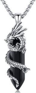 wholesale 925 Sterling Silver Black Obsidian Dragon Pendant Necklace for Men & Women-0-0