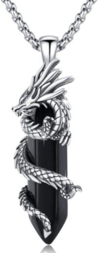 wholesale 925 Sterling Silver Black Obsidian Dragon Pendant Necklace for Men & Women-A-Dragon