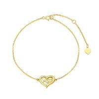 wholesale 14k Mom Heart Charm Bracelet With Adjustable Chain And Tag-Mom-Heart