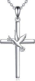 wholesale 925 Sterling Silver Dove Cross Pendant Necklace with Olive Branch Charm for Women-0-0