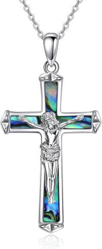 wholesale 925 Sterling Silver Cross Necklace with Abalone Shell Pendant Christian Jewelry for Women 18+2 and 20+2 Chain-Abalone Crucifix Cross Necklace