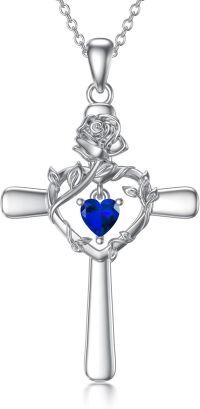 wholesale Sterling Silver Infinity Necklace with Birthstone Anniversary Wedding Jewelry Gift for Women-Cross Sapphire