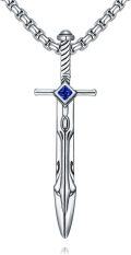 wholesale 925 Sterling Silver Blue Crystal Sword Pendant Necklace  for Men-0-0