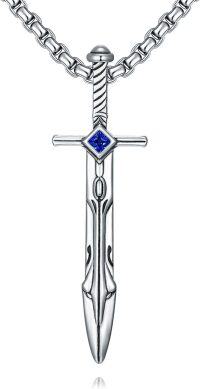 wholesale 925 Sterling Silver Blue Crystal Sword Pendant Necklace  for Men-D01