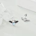 wholesale 925 Sterling Silver Heart-Shaped Bat Stud Earrings with Blue Moonstones and Black Enamel Wings-0-3