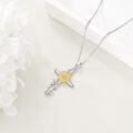 wholesale 925 Sterling Silver Cross with Yellow Gold Plated Sunflower and Cubic Zirconia Pendant Necklace for Women-0-2