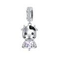 wholesale 925 Sterling Silver Cute Cow Charm With Heart Crystal-0-0