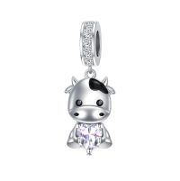 wholesale 925 Sterling Silver Cute Cow Charm With Heart Crystal-06-Jun