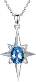 wholesale 925 Sterling Silver Genuine Blue Topaz Swiss Star Pendant Necklace with Cubic Zirconia Accents-0-0