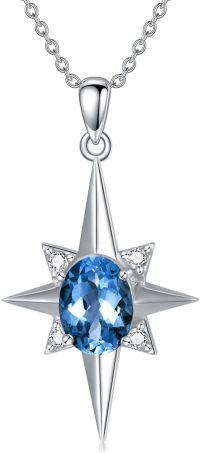 wholesale 925 Sterling Silver Genuine Blue Topaz Swiss Star Pendant Necklace with Cubic Zirconia Accents-blue topaz