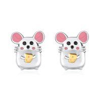 wholesale 925 Sterling Silver Cute Mouse Earrings Wholesale With Cheese-Mouse