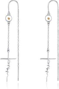 wholesale 925 Sterling Silver Cross & Mustard Seed Dangle Earrings for Women - Hypoallergenic Christian Faith  Ideas-Silver