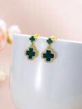 wholesale 925 Sterling Silver Malachite Four-Leaf Clover Drop Earrings for Women-0-4