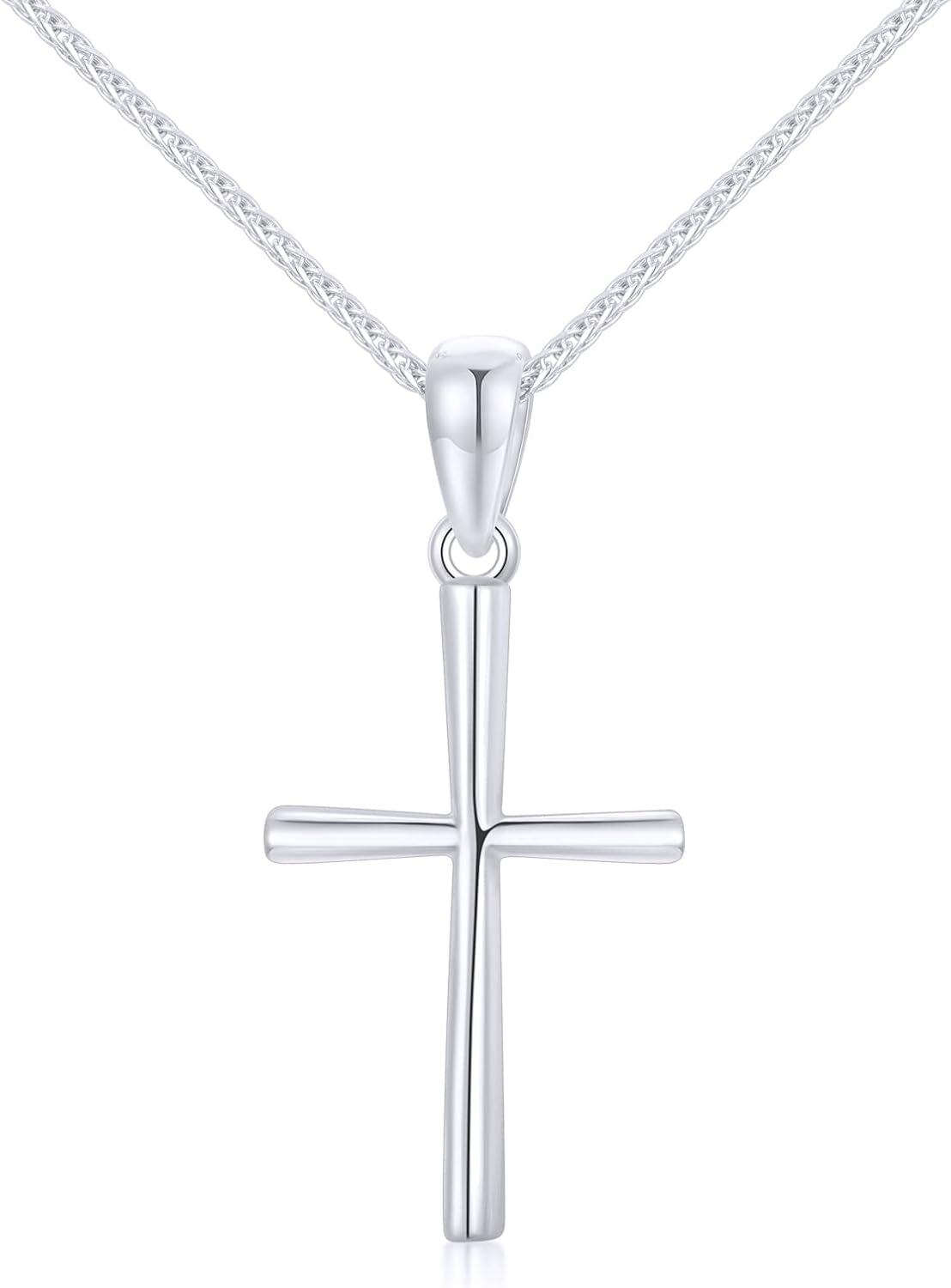 14K Gold Wheat Chain Cross Pendant Necklace for Women 16 18 -White Gold