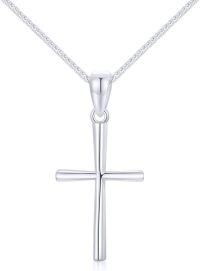wholesale 14K White Gold Polished Cross Pendant Chain Necklace for Women Girls 20 + Extender-White Gold