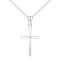 wholesale 14K White Gold Polished Cross Pendant Chain Necklace for Women Girls 20 + Extender-White Gold