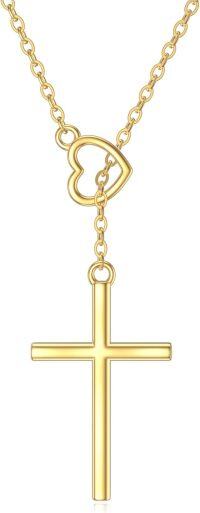 wholesale 14K Gold Small Heart Cross Pendant Necklaces for Women - Valentine's Day Gifts-20mm Cross