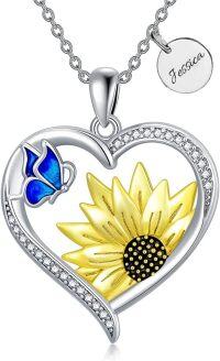 wholesale Sterling Silver Blue Butterfly Sunflower Teardrop Necklace for Women-B-Heart Sunflower Butterfly-Personalized Sunflower Necklace