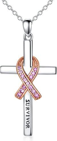 wholesale 925 Sterling Silver Breast Cancer Survivor Pink Ribbon Cross Pendant Necklace Awareness s for Women Girls-1-Cross