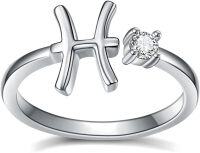wholesale 925 Sterling Silver Zodiac Rings 12 Constellation Adjustable Jewelry Gift for Women-Pisces