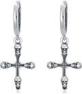 wholesale 925 Sterling Silver Skull & Cross Dangle Huggie Hoop Earrings Religious  for Women Men-0-0