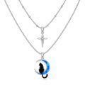 wholesale 925 Sterling Silver Cat & Star Layered Necklace with Moon Charm, Hypoallergenic Gift for Women-0-0
