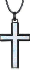 wholesale 925 Sterling Silver Opal Inlay Black Plated Cross Pendant Necklace for Men & Women-0-0