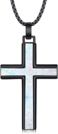 wholesale 925 Sterling Silver Opal Inlay Black Plated Cross Pendant Necklace for Men & Women-Black Cross Opal