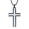 wholesale 925 Sterling Silver Black Gold Plated Cross Pendant Necklace With White Opal Inlay-0-0