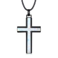 wholesale 925 Sterling Silver Black Gold Plated Cross Pendant Necklace With White Opal Inlay-Black Cross Opal