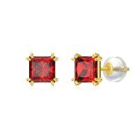 wholesale 14k Gold Princess Cut Garnet Stud Earrings-January-Garnet