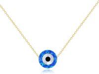 wholesale Gold 14k Blue Opal Evil Eye Hamsa Pendant Necklace with Chain-Opal