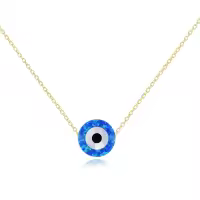 wholesale Gold 14k Blue Opal Evil Eye Hamsa Pendant Necklaces Wholesale with Chain-Opal