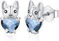 wholesale 925 Sterling Silver Heart-Shaped French Bulldog Stud Earrings with Blue Crystal for Women Pet Lovers-0-0